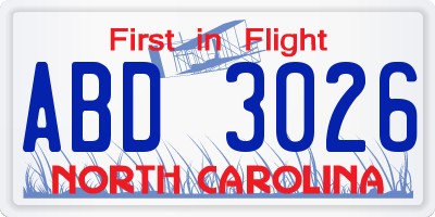 NC license plate ABD3026