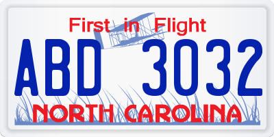 NC license plate ABD3032