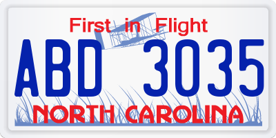 NC license plate ABD3035