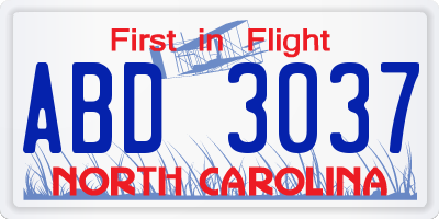 NC license plate ABD3037