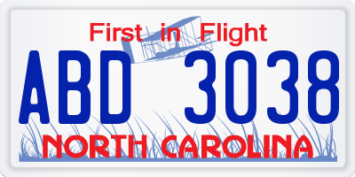 NC license plate ABD3038
