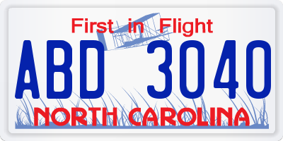 NC license plate ABD3040