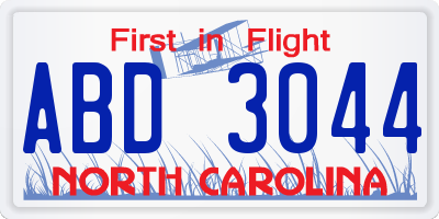 NC license plate ABD3044