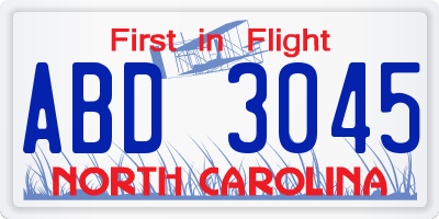NC license plate ABD3045