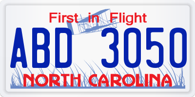 NC license plate ABD3050