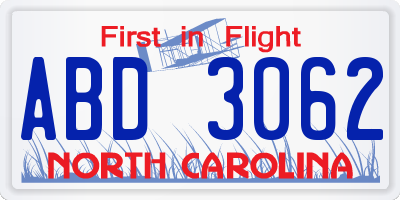 NC license plate ABD3062