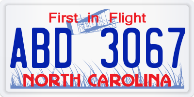 NC license plate ABD3067
