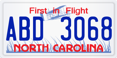NC license plate ABD3068