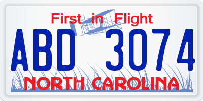 NC license plate ABD3074