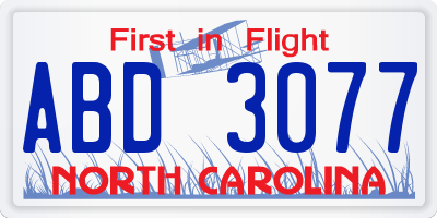 NC license plate ABD3077