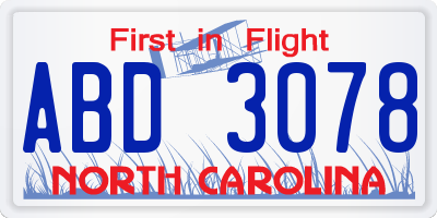 NC license plate ABD3078