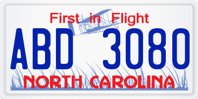 NC license plate ABD3080