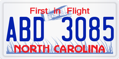 NC license plate ABD3085