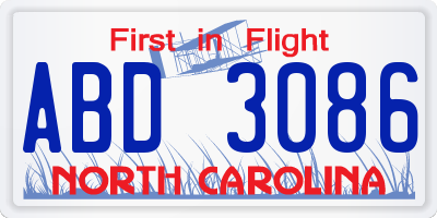 NC license plate ABD3086