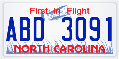 NC license plate ABD3091