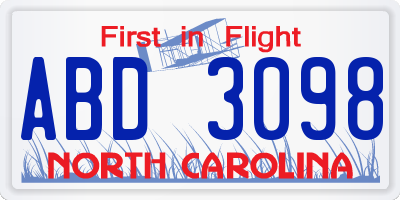 NC license plate ABD3098