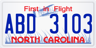 NC license plate ABD3103