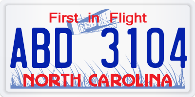 NC license plate ABD3104