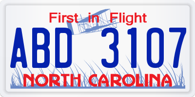 NC license plate ABD3107