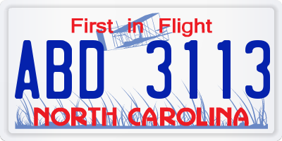NC license plate ABD3113