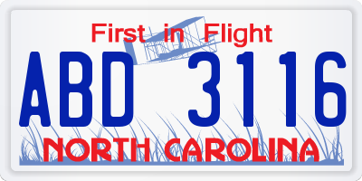 NC license plate ABD3116