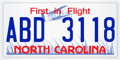 NC license plate ABD3118