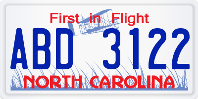 NC license plate ABD3122