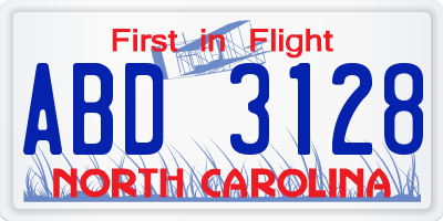 NC license plate ABD3128