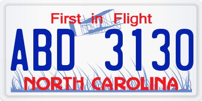 NC license plate ABD3130