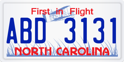 NC license plate ABD3131