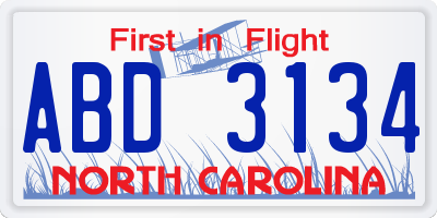 NC license plate ABD3134