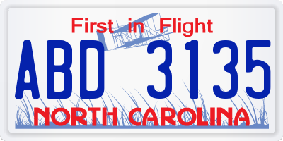 NC license plate ABD3135