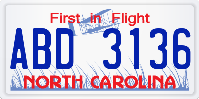 NC license plate ABD3136
