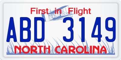 NC license plate ABD3149