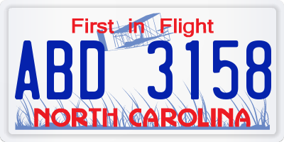 NC license plate ABD3158