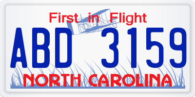 NC license plate ABD3159