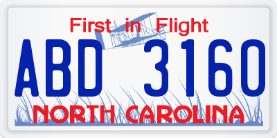 NC license plate ABD3160