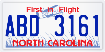 NC license plate ABD3161