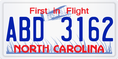 NC license plate ABD3162