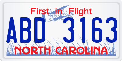 NC license plate ABD3163