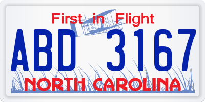 NC license plate ABD3167