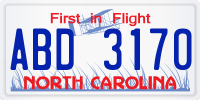 NC license plate ABD3170