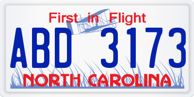 NC license plate ABD3173