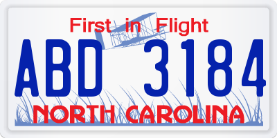 NC license plate ABD3184