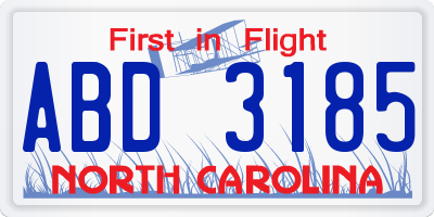 NC license plate ABD3185
