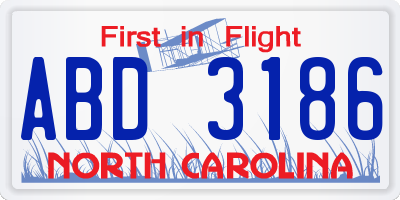 NC license plate ABD3186
