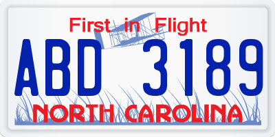 NC license plate ABD3189