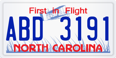 NC license plate ABD3191