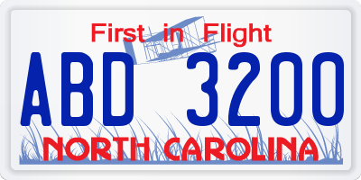 NC license plate ABD3200