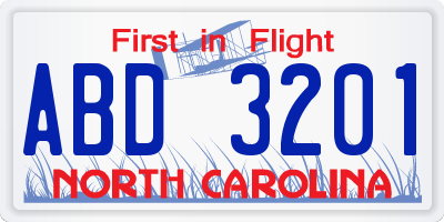 NC license plate ABD3201